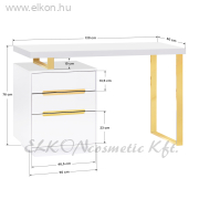 Kozmetikai Manikűrös Műkörmös Asztal 3 fiókkal 3311G fehér-arany - E-SHOP ELKONcosmetic Kft.
