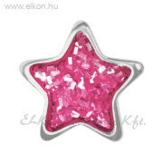 6,5mm Csillogó Pink Csillag, Natúr Belőhető Fülbevaló - STUDEX